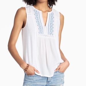 NWT Lucky Brand Embroidered XL Pintuck White Tank